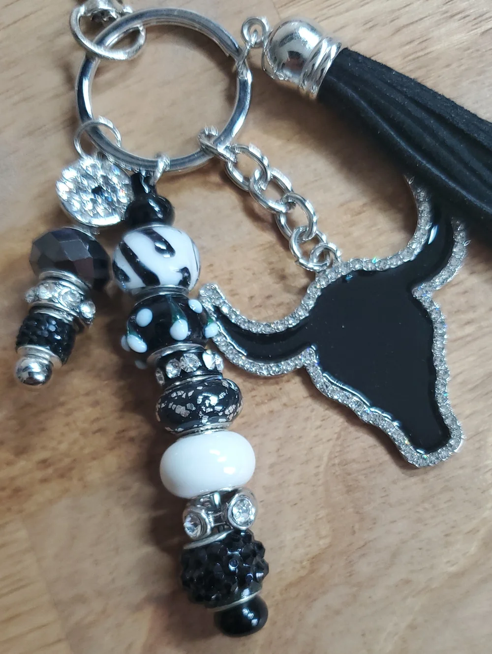 Western Longhorn Black And White Keychain